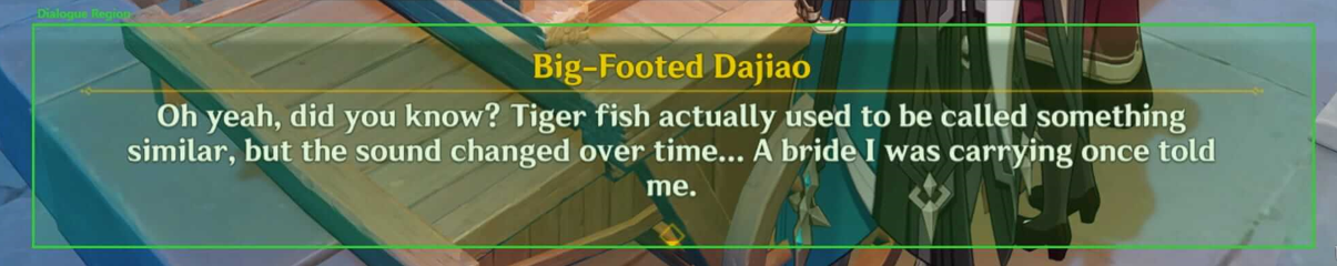 Close-up of a Dialogue Region drawn around a 3-line NPC monologue, with a small amount of padding visible above and below the text