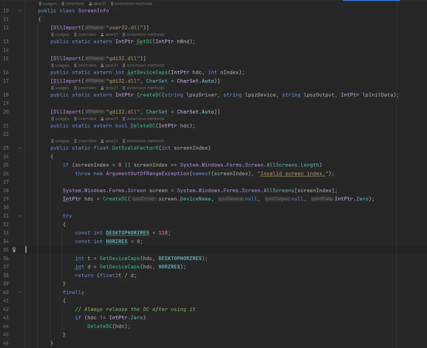 Kaption source code open in an editor showing screen capture and DPI scaling code